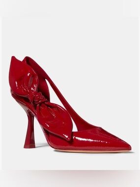 Kate Spade Bunnie Pump Red Scarlet Patent Pointed-Toe Bow Slingback Pump NWOT 9